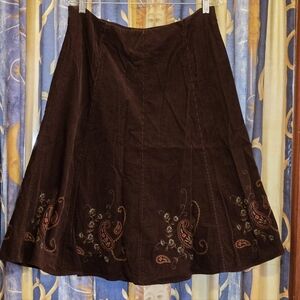 Jones New York Dark Brown A-Line Skirt with Embroidery Size 12